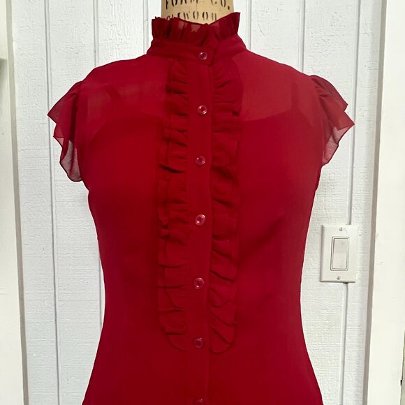 Red chiffon tuxedo top, BCX, Size Small/Medium - Picture 2 of 11